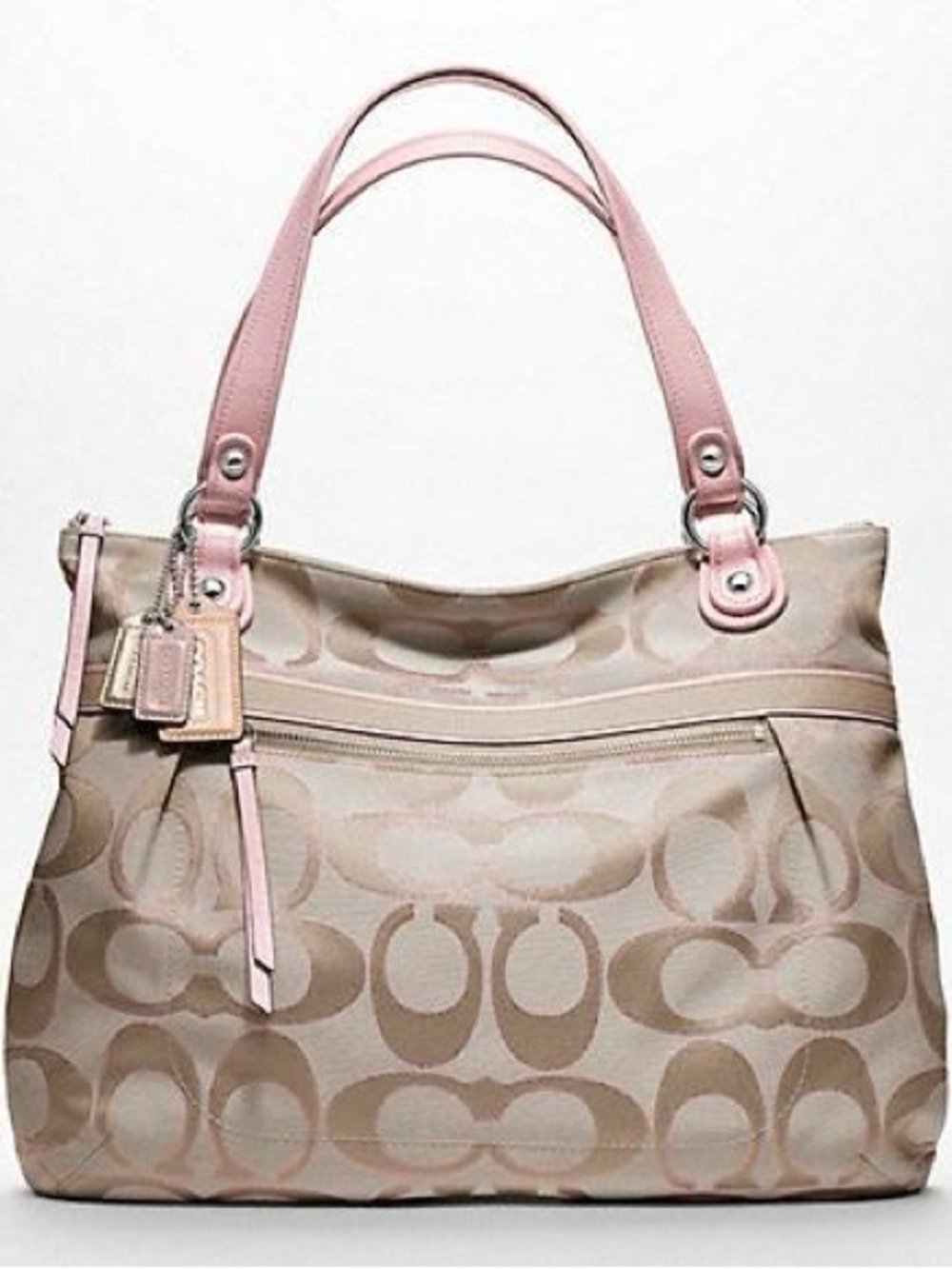 Coach Poppy Metallic Signature Sateen GlamTote J1221-18979
Pink and Cream